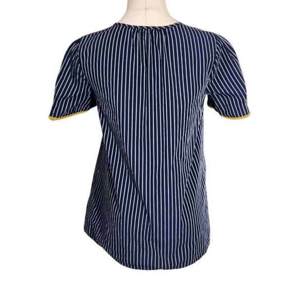 Madewell Navy Embroidered Floral Stripe Short Sleeve Boho Blouse Womens XSS - Picture 3 of 16